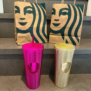 Starbucks 2022 Holiday Edition Sangria & Gold Bling Stud Tumbler Set, Venti, NWT